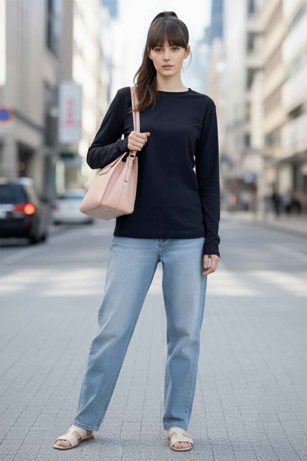 Navy Plain Full Sleeve Regular Fit T-Shirt