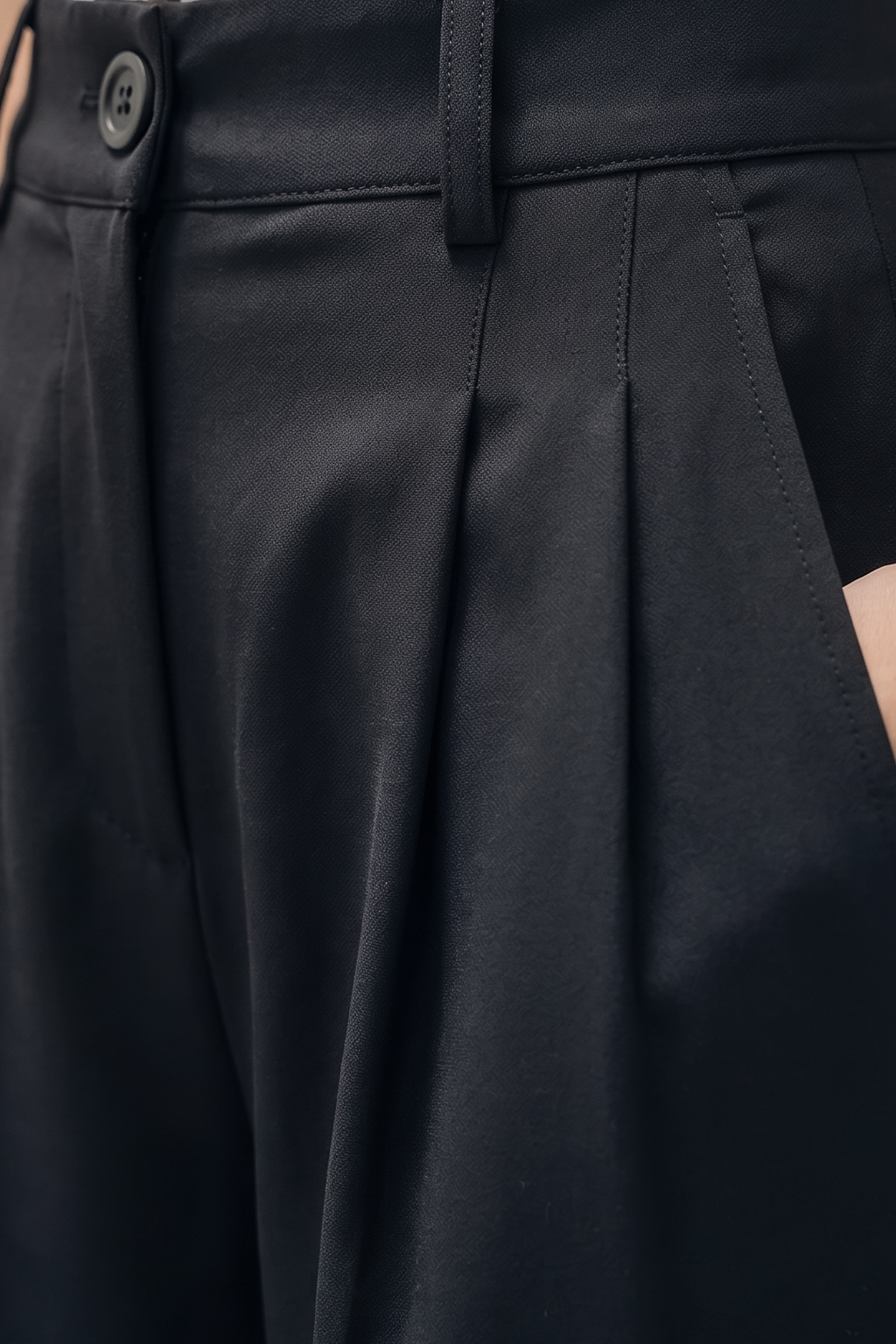 Black High Rise Pleated Wide-Leg  Korean Pants