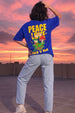 Rock And Roll Royal Blue Oversized Fit Graphic T-Shirt