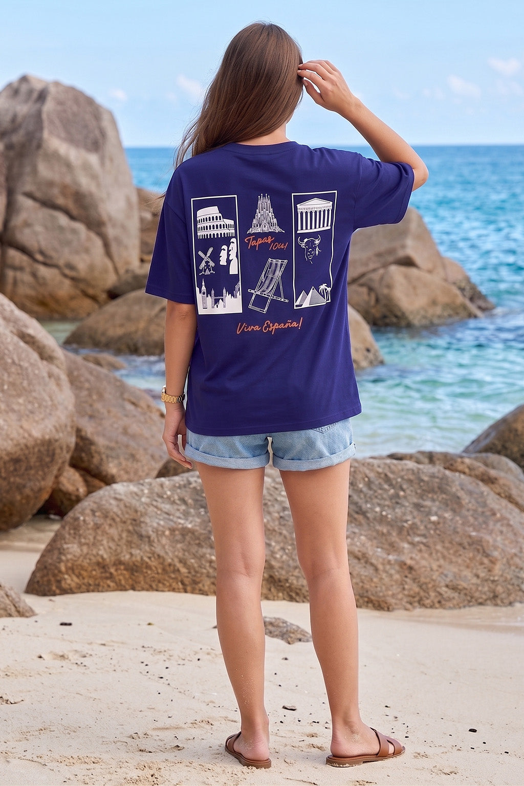 Viva Royal Blue Oversized Fit Printed T-Shirt