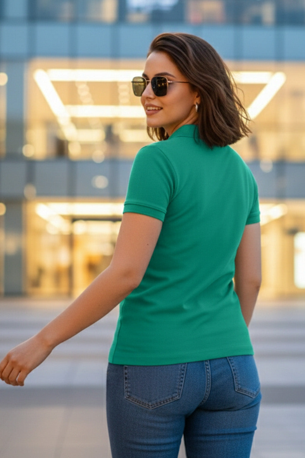 Green Plain Cotton Regular Slim Fit Polo T-Shirt