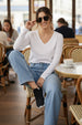 White V-Neck Plain Full Sleeve Regular Fit T-Shirt