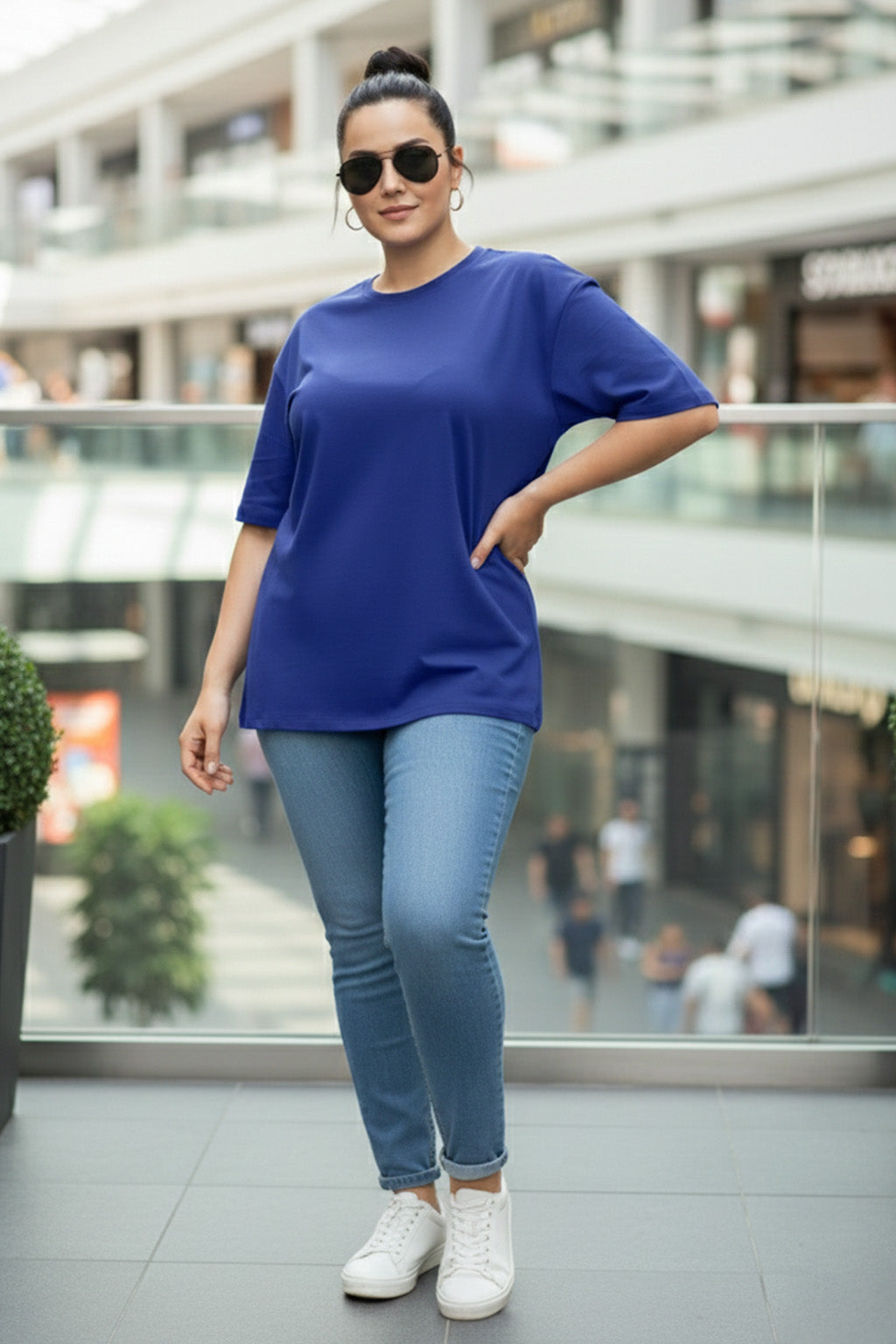 Royal Blue Plain Plus Size T-shirt