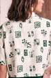AOP Swanwhite Turquoise  Oversized Crop Shirt
