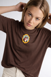 Kitten Brown Oversized Graphic Printed T-Shirt
