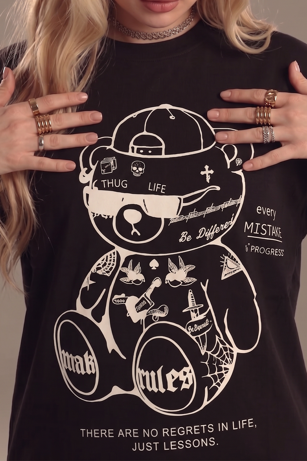 Break Rules Black Graphic Printed Oversized T-Shirt