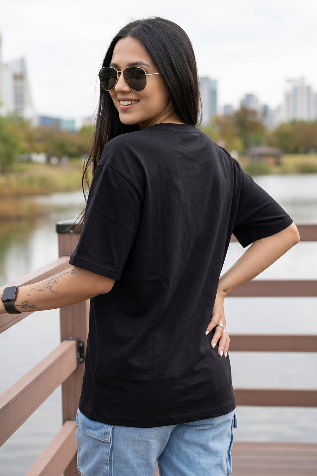 Break Rules Black Graphic Printed Oversized T-Shirt