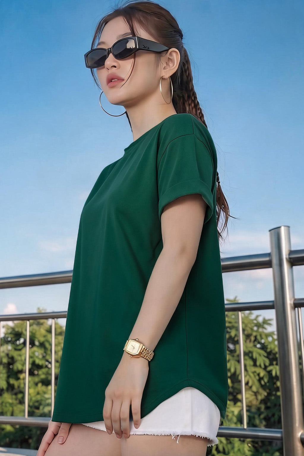 Green Plain Boyfriend Fit T-Shirt