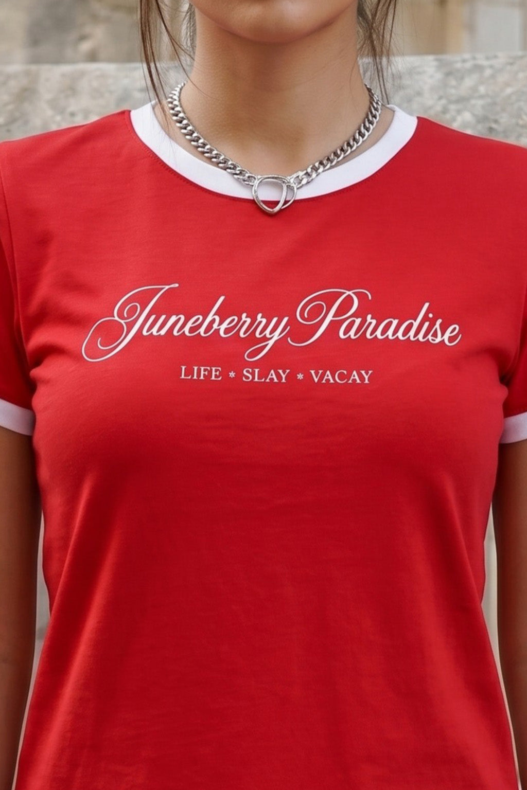 Juneberry Paradise Red Regular Fit Printed T-shirt