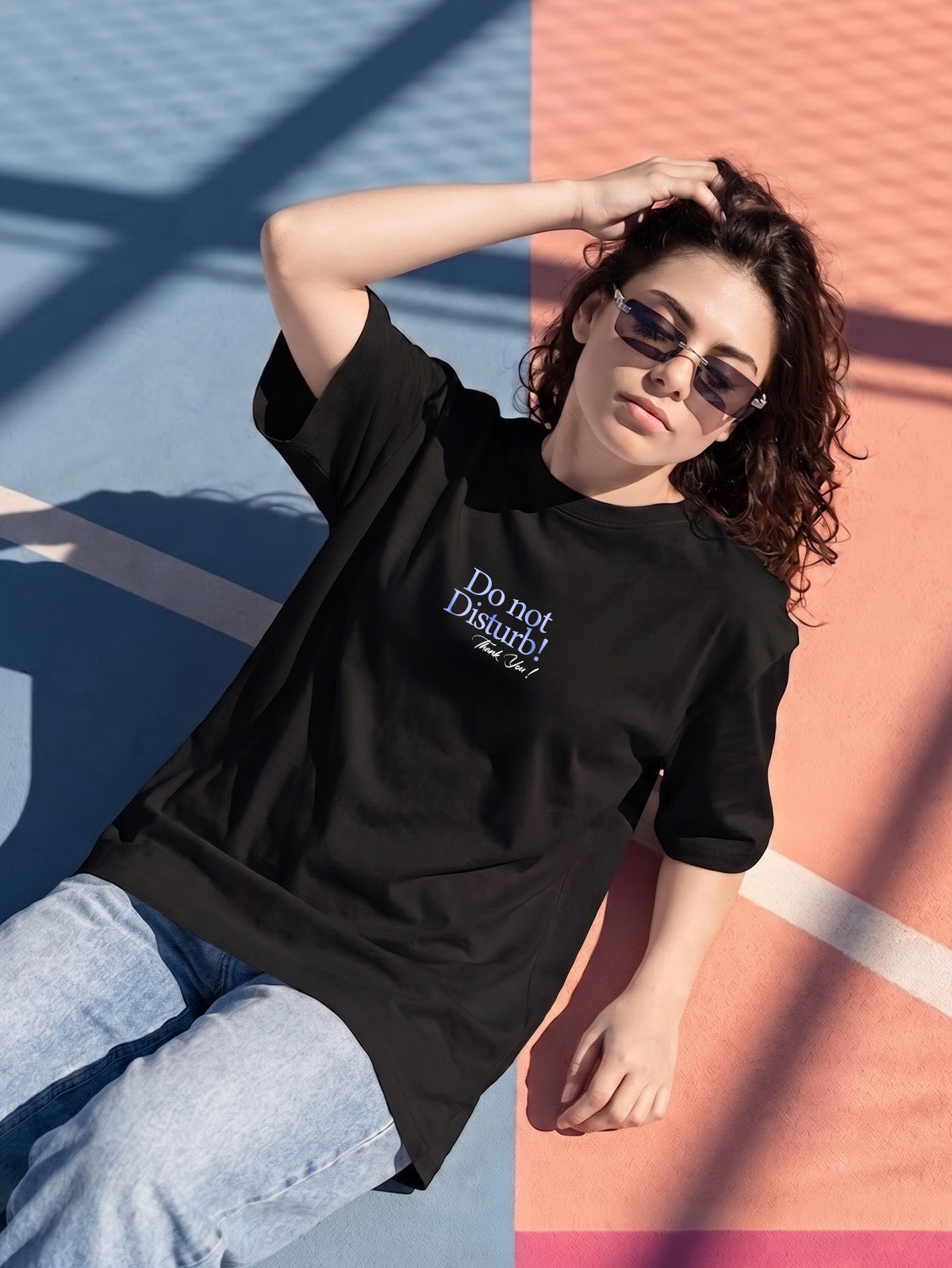 Do Not Disturb Black Oversized Printed T-Shirt
