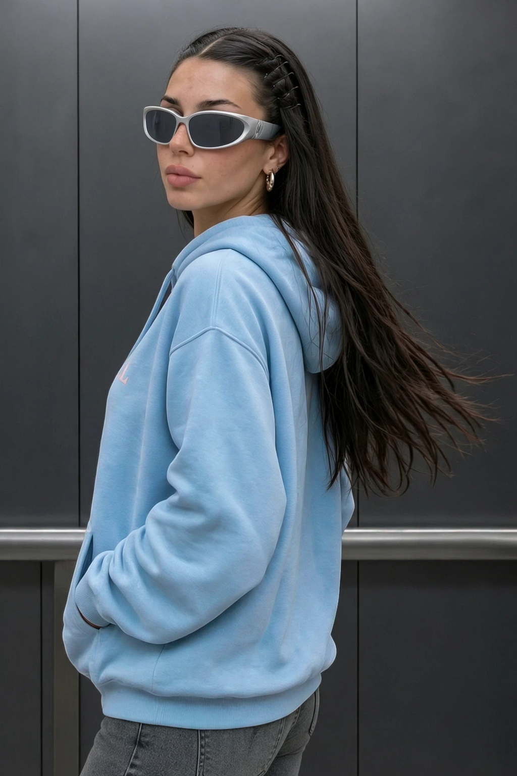 Pickerball Blue Oversized Printed Hoodie