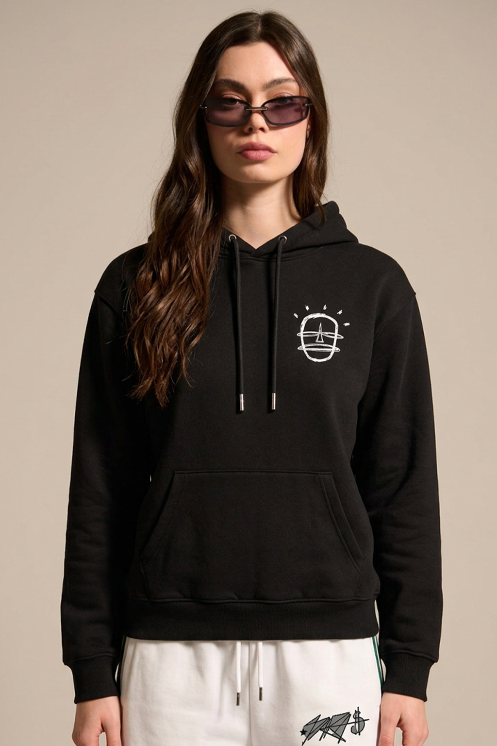Happy Guy Black Regular Fit Back Printed Hoodie