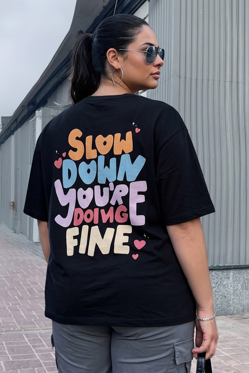 Slow Down Black Plus Size Printed T-shirt