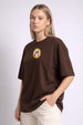 Kitten Brown Oversized Graphic Printed T-Shirt