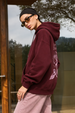 The Velvet Rose Maroon Oversized Printed Hoodie