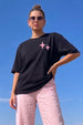 The Only Way Out Typographic Printed Oversized Fit Black T-Shirt