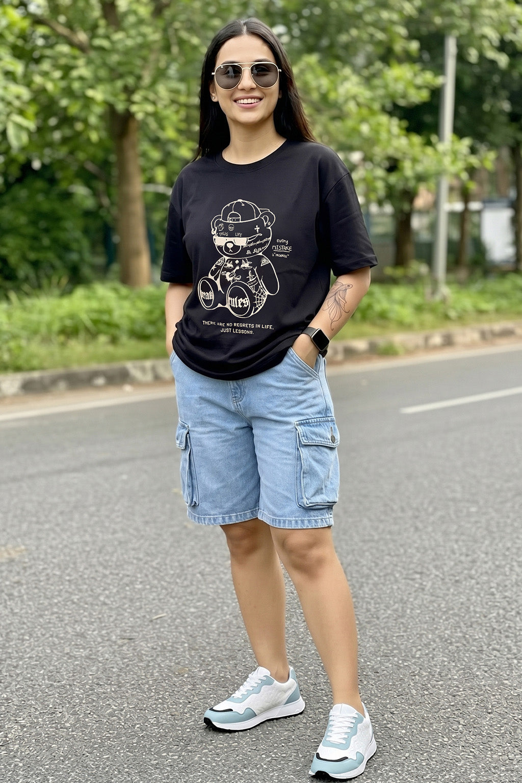Break Rules Black Graphic Printed Oversized T-Shirt