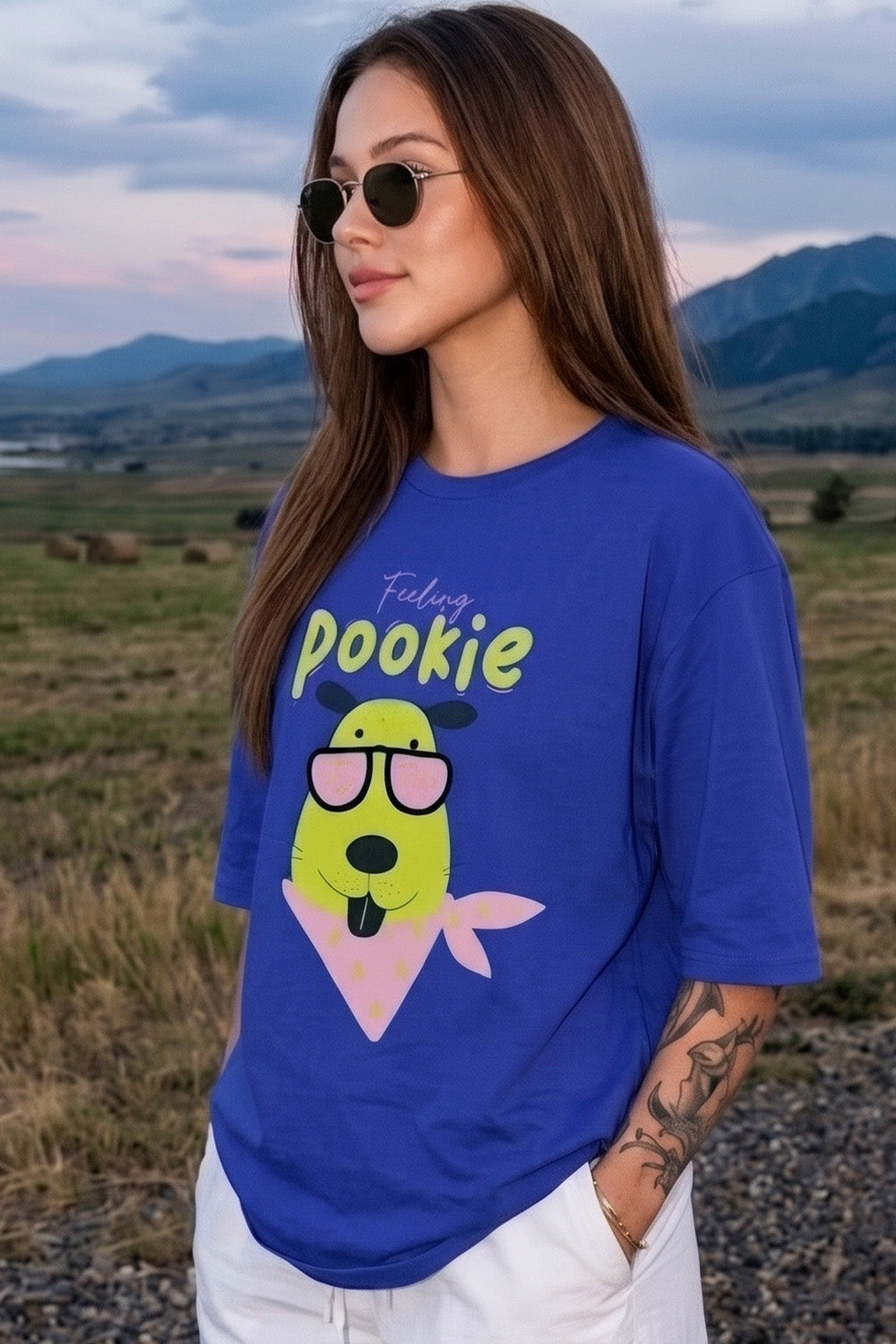 Feeling Pookie Royal Blue Oversized Graphic T-Shirt