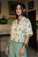 AOP  Swanwhite Turquoise Oversized Crop Shirt