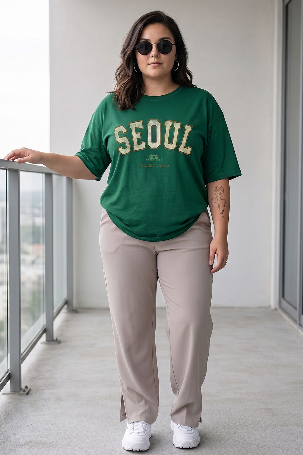 Seoul Green Plus Size Printed T-shirt