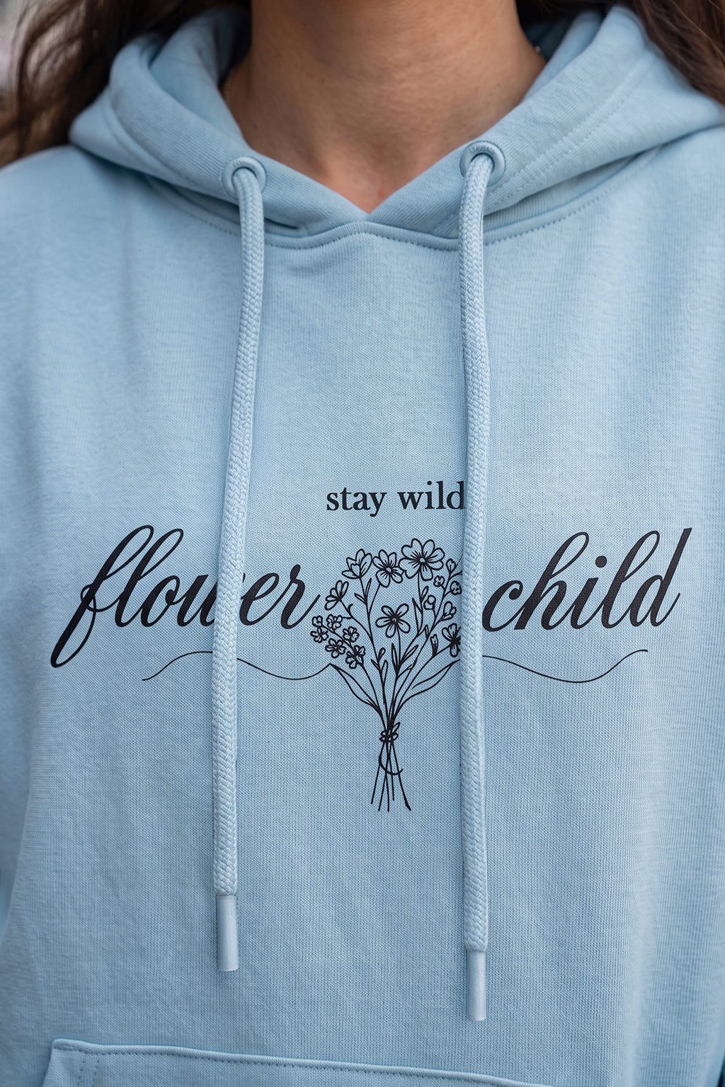 Flower Child Blue Oversized Printed Hoodie