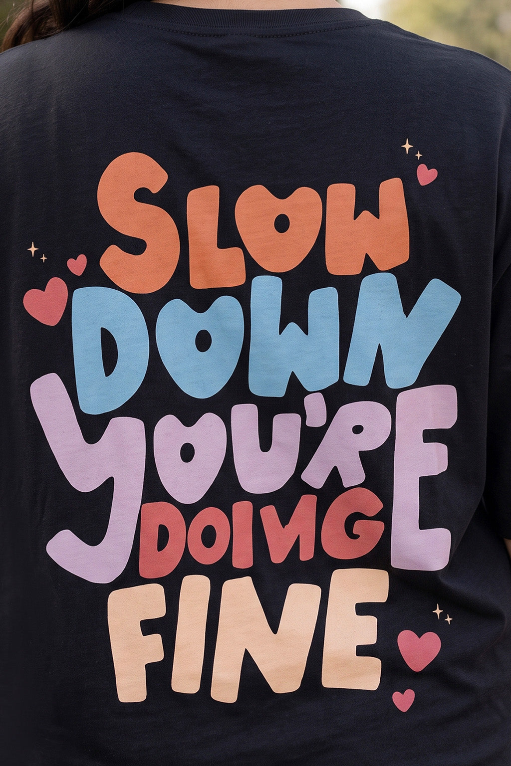 Slow Down Black Plus Size Printed T-shirt