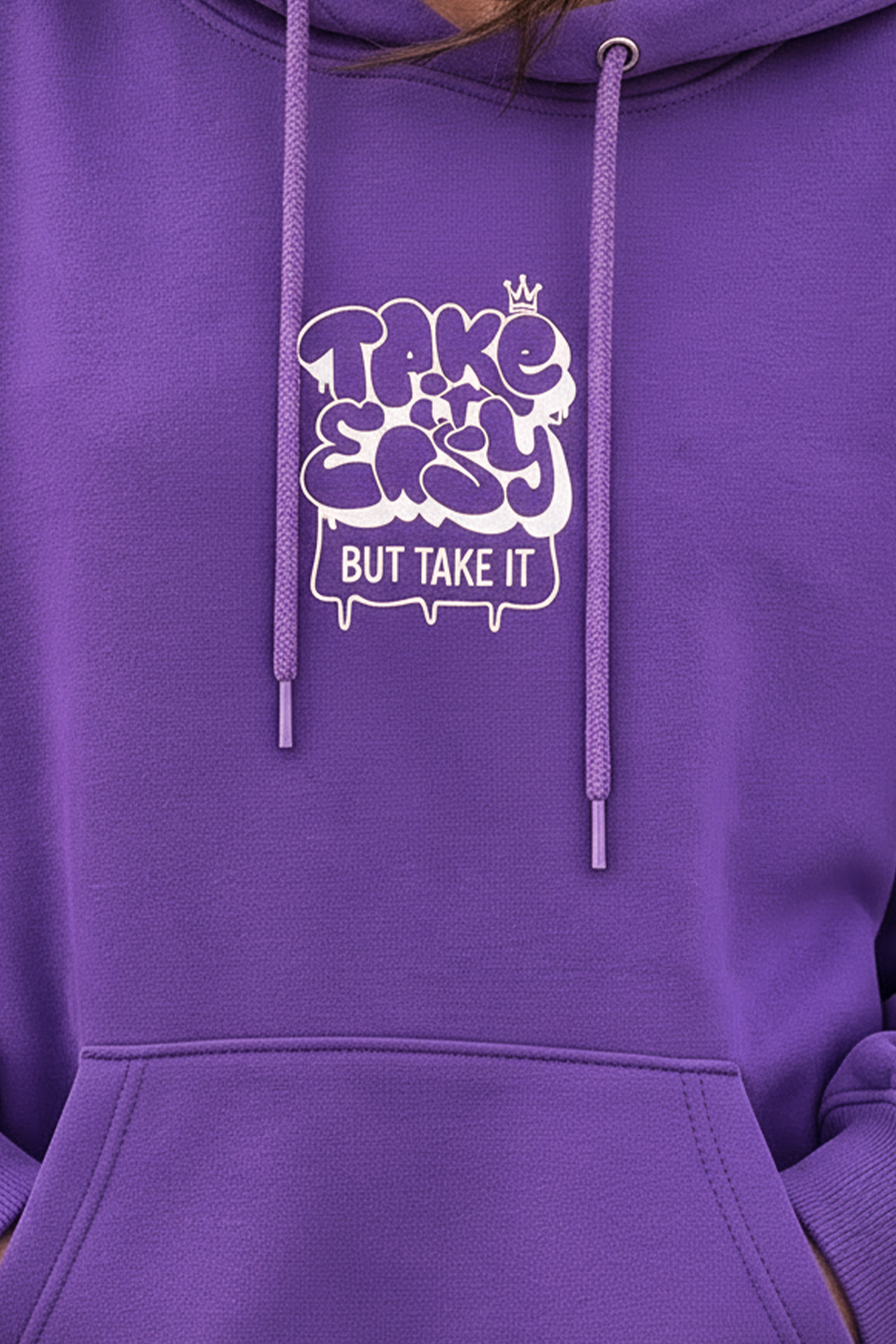 Take It Easy Typographic Printed Purple Oversized Hoodie
