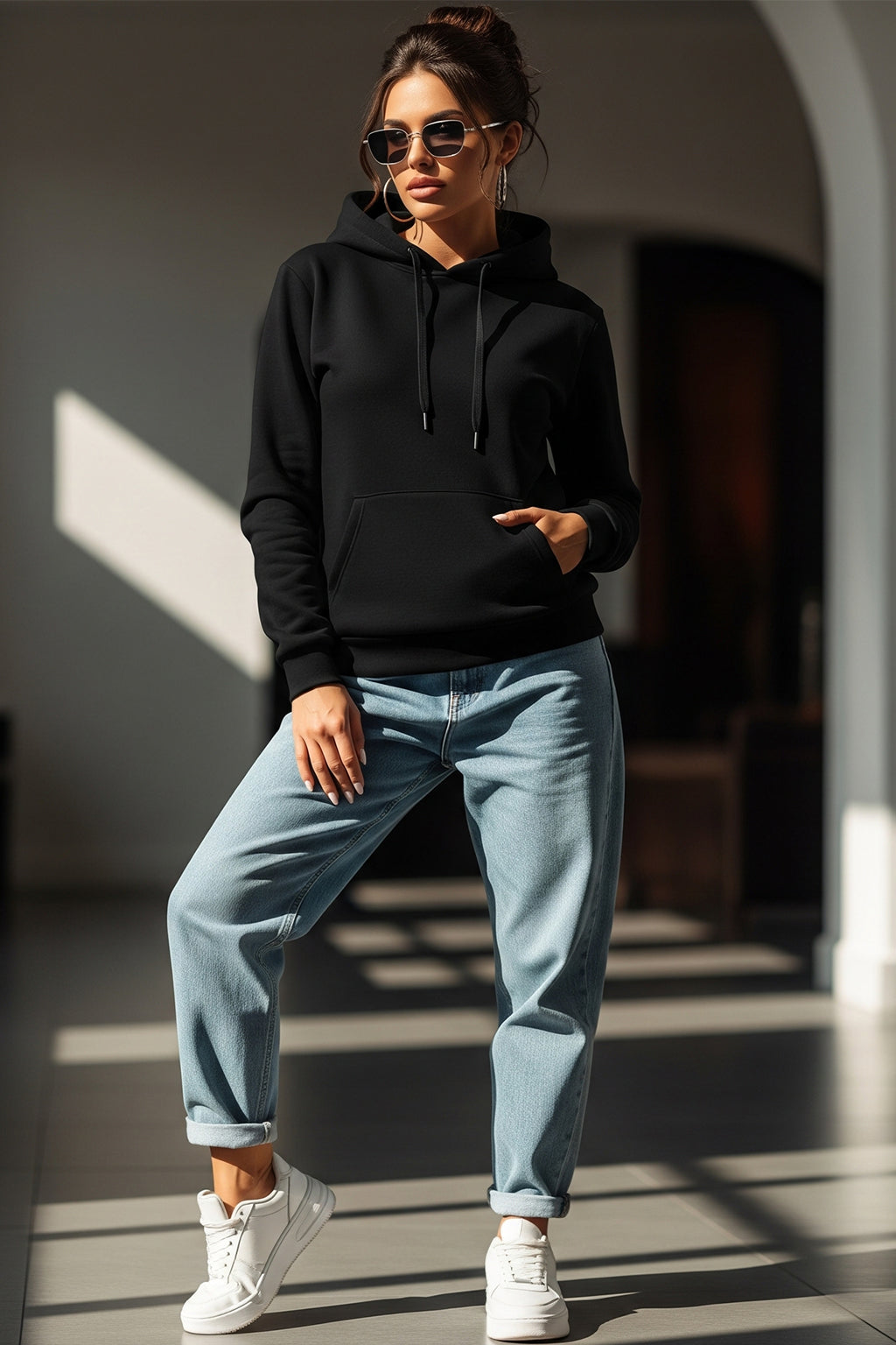 Plain Black Regular Fit Hoodie