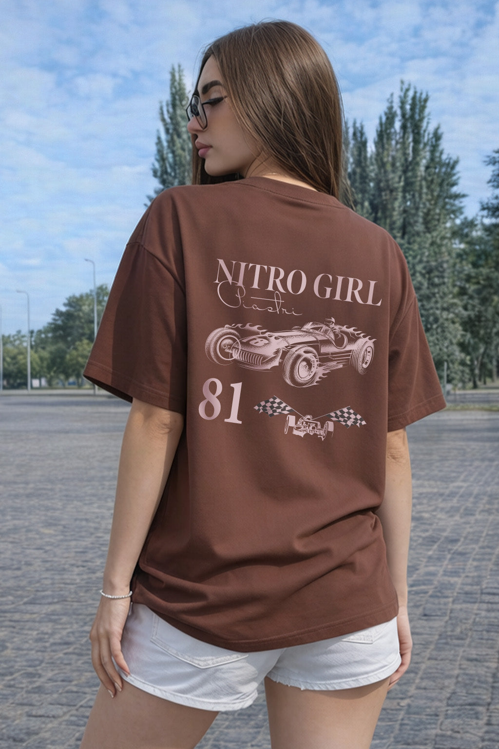 Nitro Girl Brown Oversized Printed T-Shirt