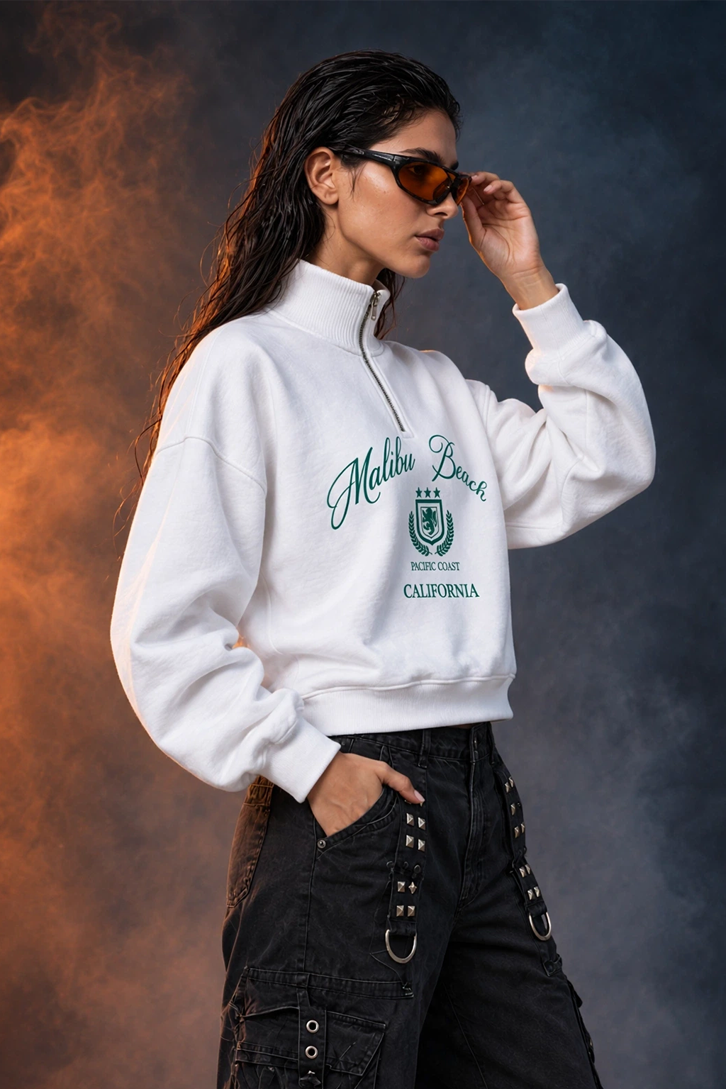 Premium White Zipper Sweatshirt