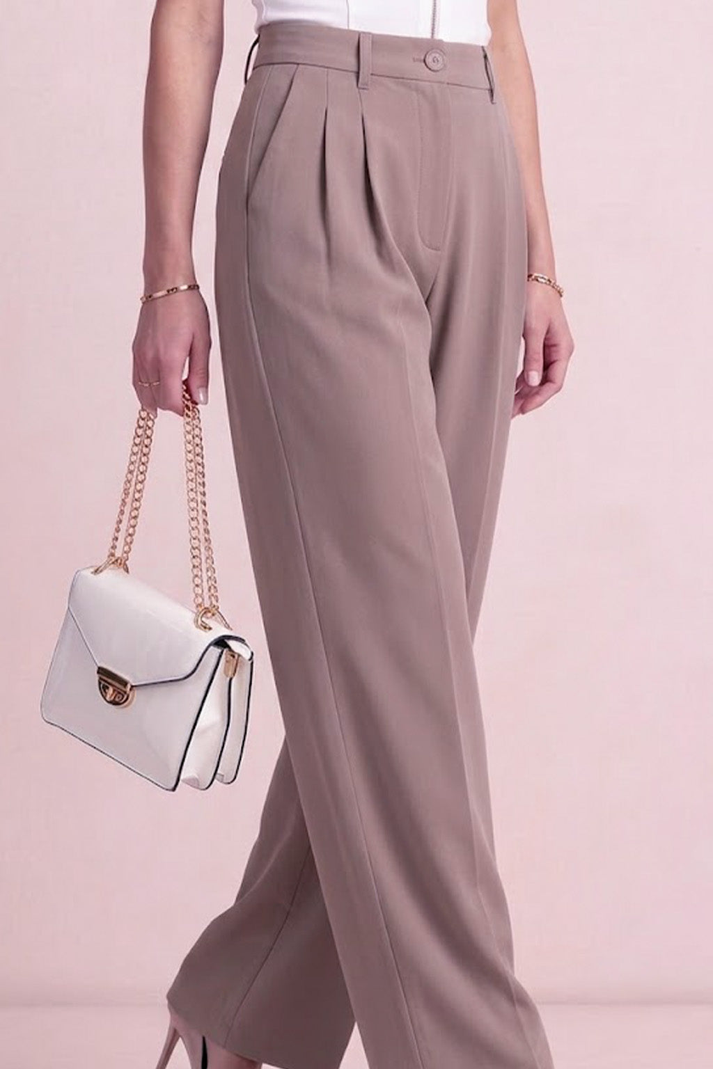 Fawn Classic Pleat Tailored Wide-Leg Korean Pant