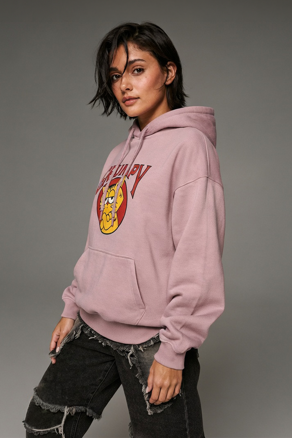 Grumpy Pink Oversized Printed Hoodie