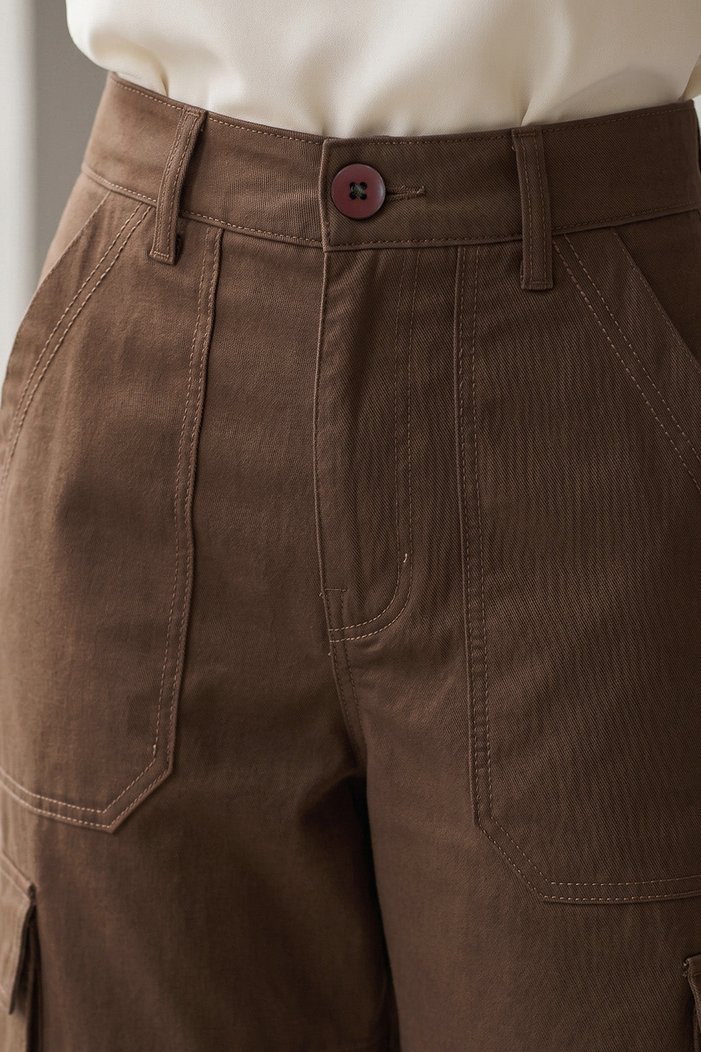 Brown Structured 5 Pocket Straight Fit Woven Cargo