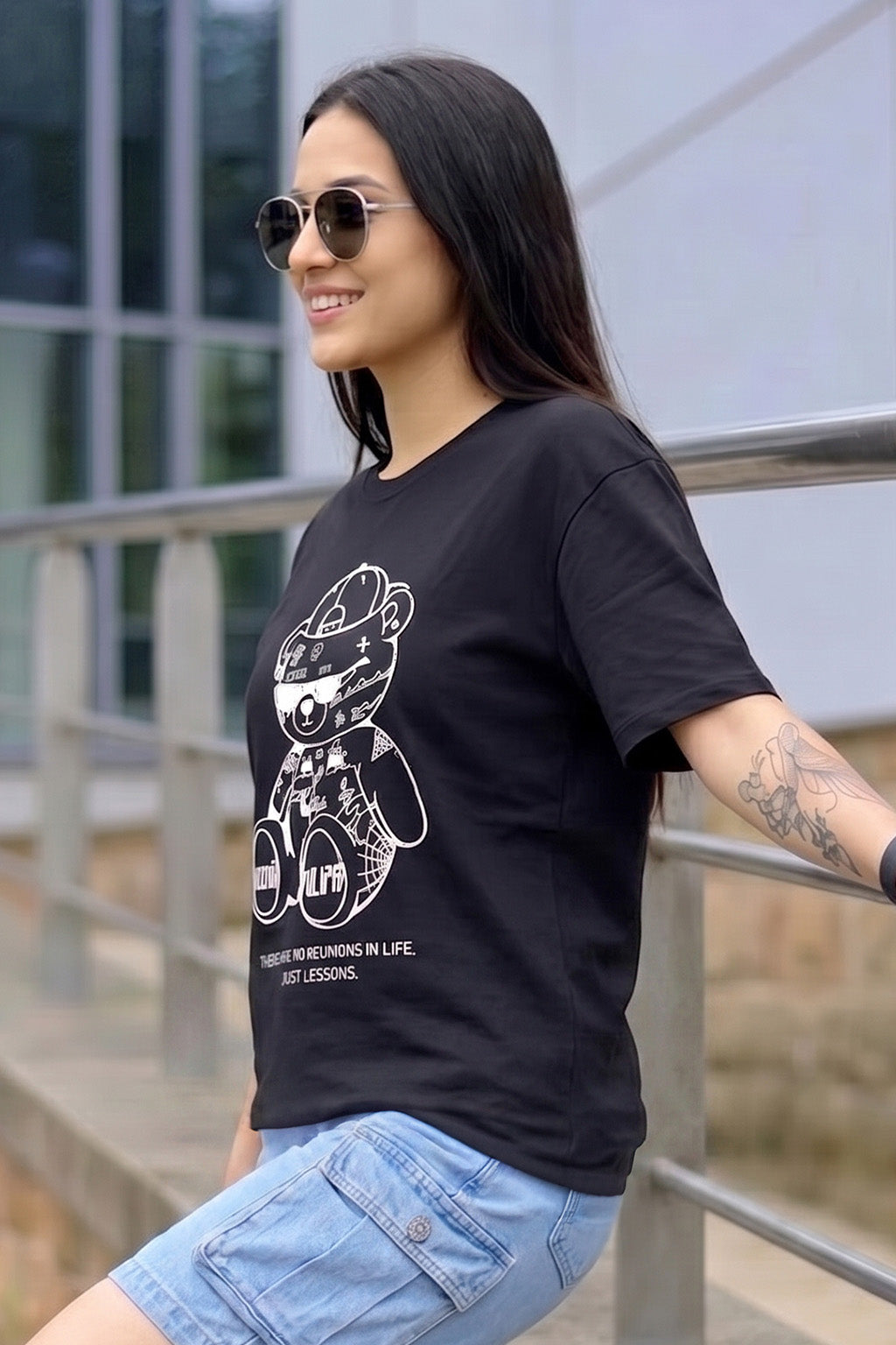Break Rules Black Graphic Printed Oversized T-Shirt