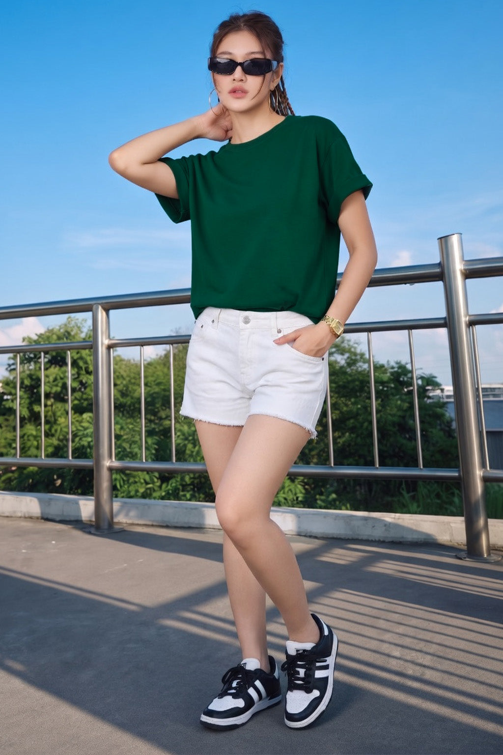 Green Plain Boyfriend Fit T-Shirt