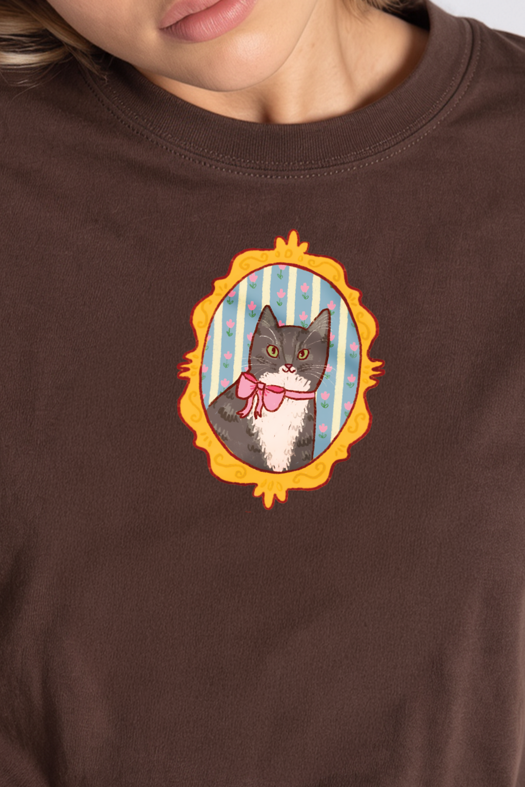 Kitten Brown Oversized Graphic Printed T-Shirt
