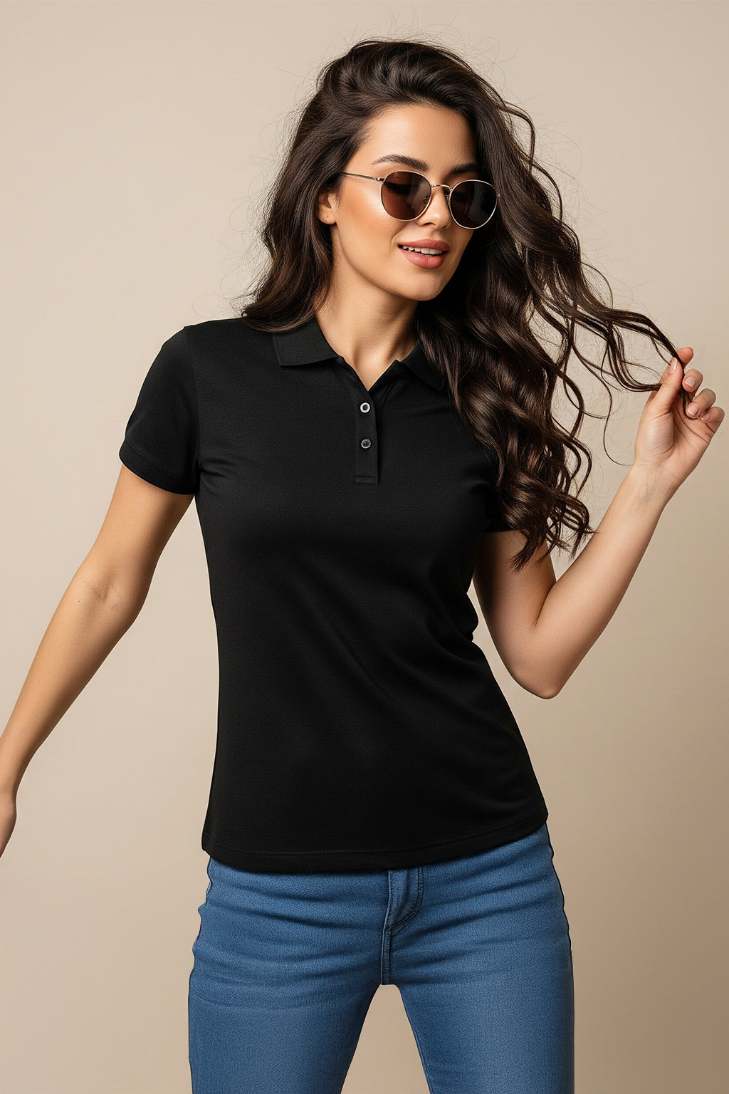 Black Plain Cotton Regular Slim Fit Polo T-Shirt