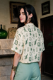 AOP  Swanwhite Turquoise Oversized Crop Shirt
