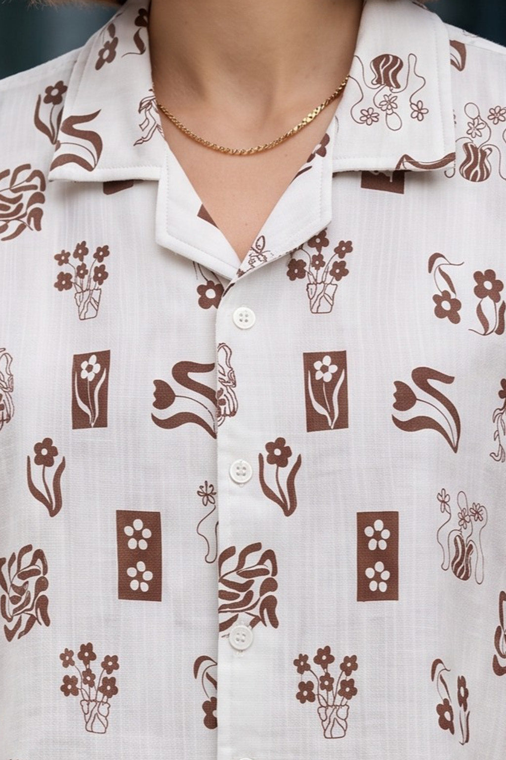 AOP Swanwhite Brown Oversized Crop Shirt