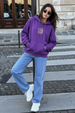 Take It Easy Typographic Printed Purple Oversized Hoodie