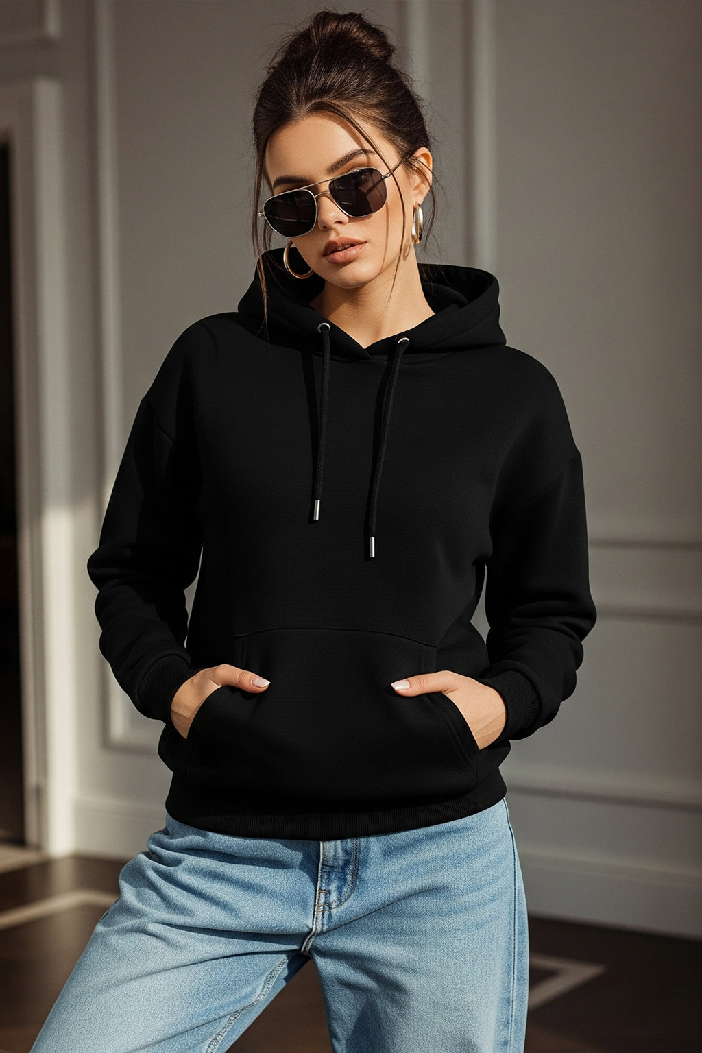 Plain Black Regular Fit Hoodie