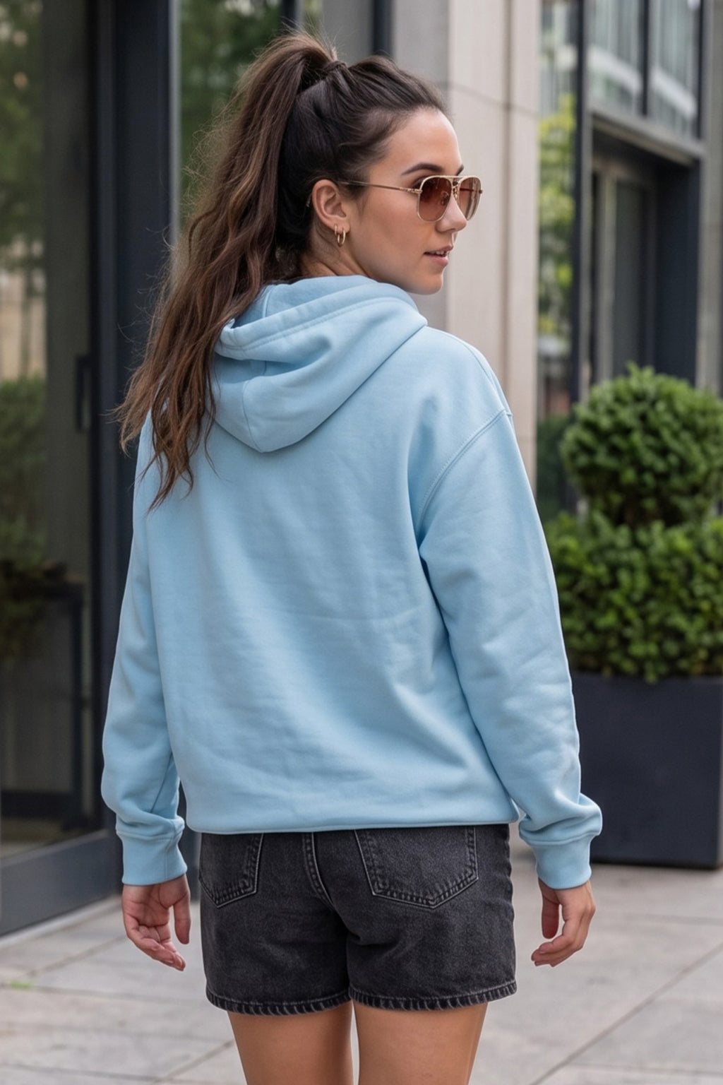 Flower Child Blue Oversized Printed Hoodie