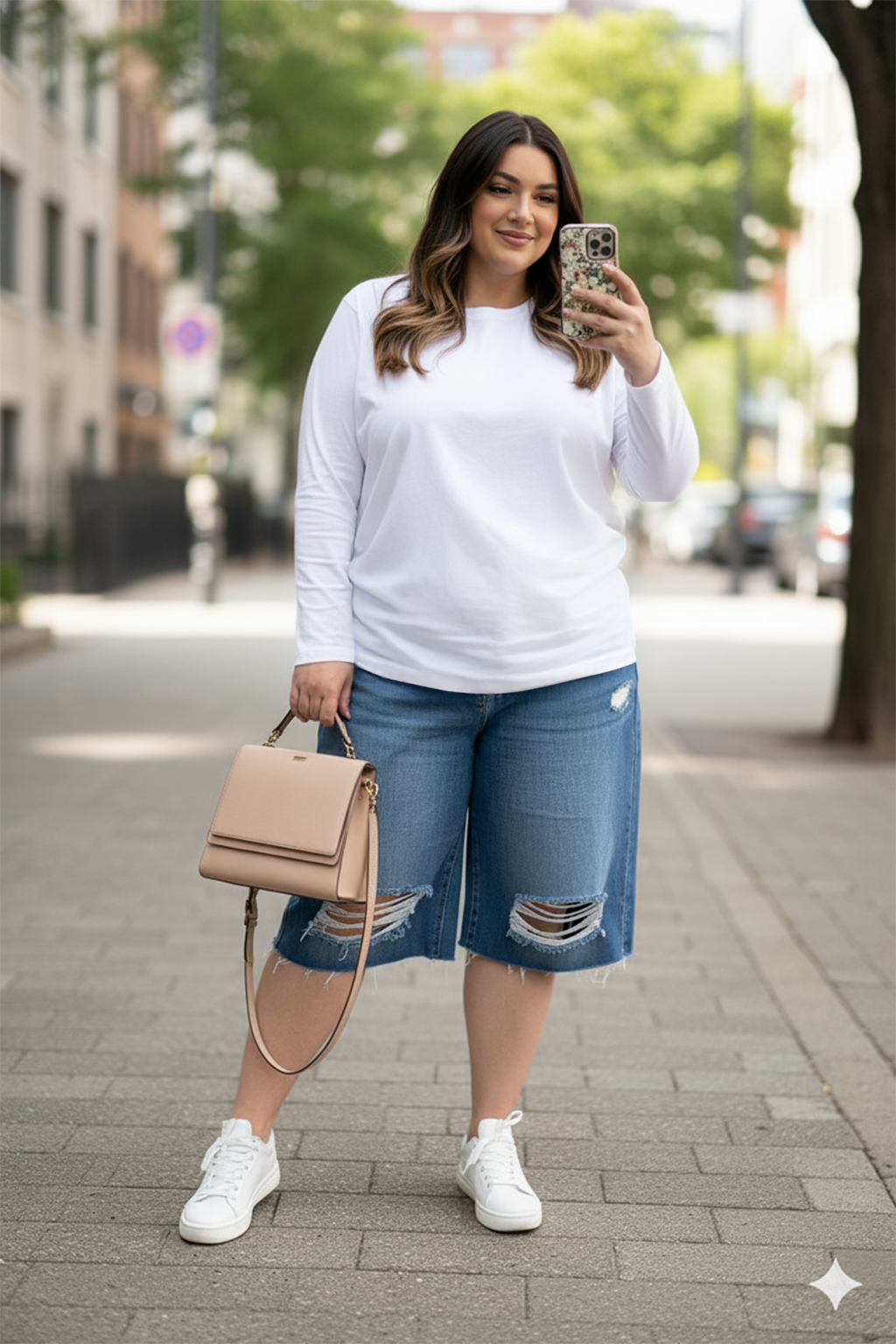 White Plain Full Sleeve Plus Size T-shirt