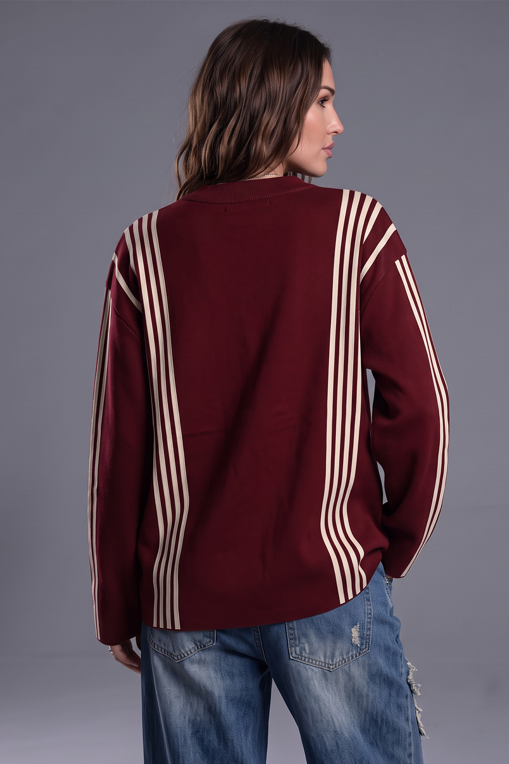 Miami Maroon Flatknit Striped Sweatshirt