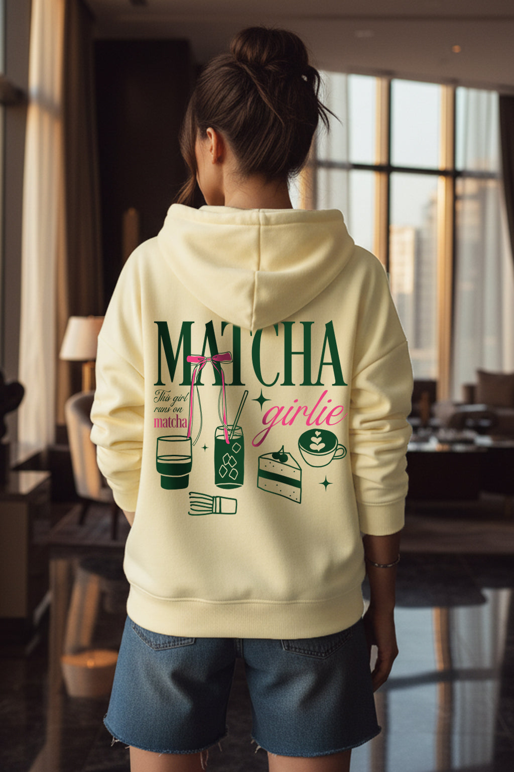 Matcha Marshmallow Oversized Printed Hoodie