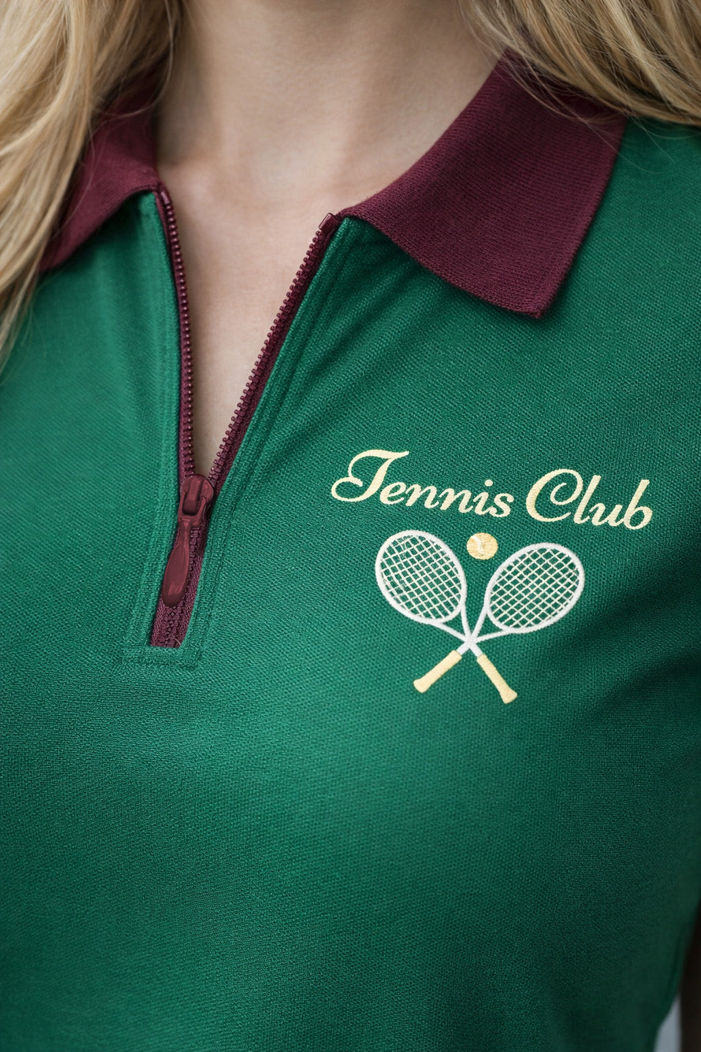 Tennis Club Green Regular Fit Premium Pique Lycra Zipper Polo T-Shirt