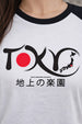 Tokyo Typographic Oversized Fit White Reglan Sleeve T-Shirt