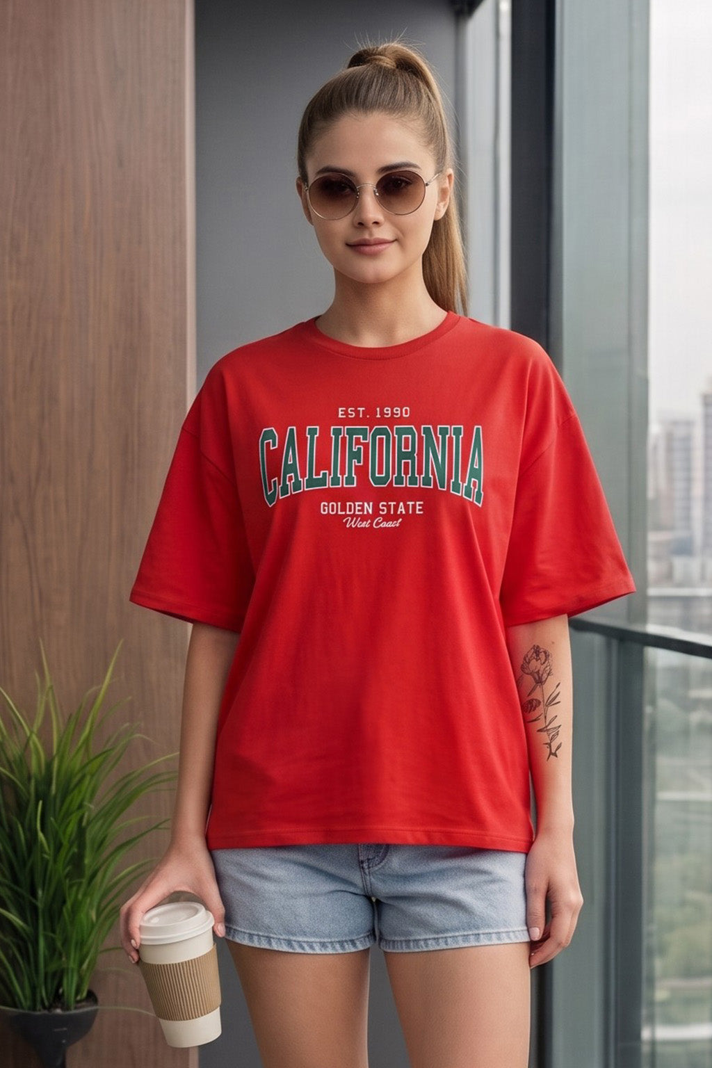California Red Oversized Typographic T-Shirt