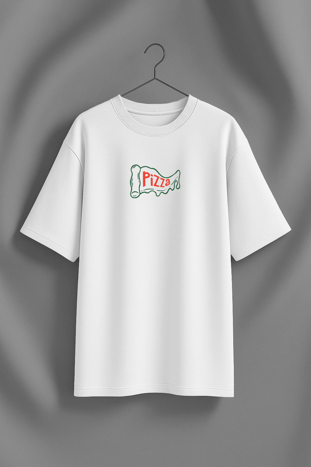 Fun Pizza White Oversized Printed T-Shirt