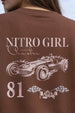 Nitro Girl Brown Oversized Printed T-Shirt